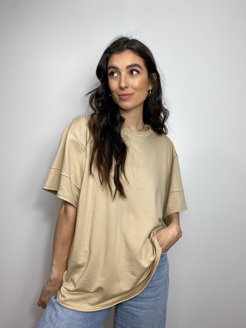 T-shirt beige ample avec nervures - ALYCE